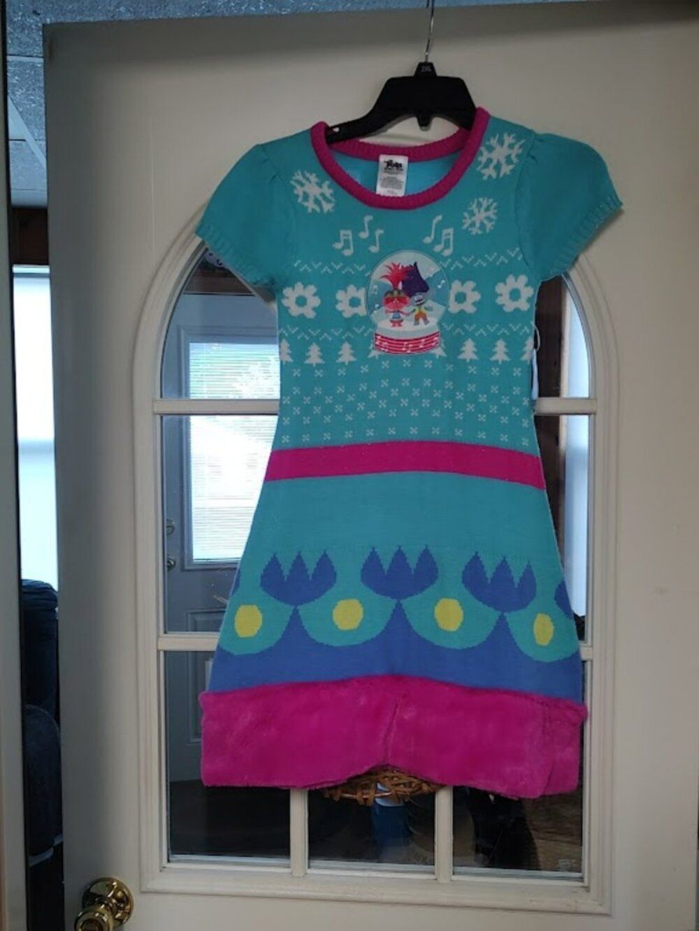 New Dream Works Trolls Blue Multi-Color Sweater Dress Size Girl's M 7/8